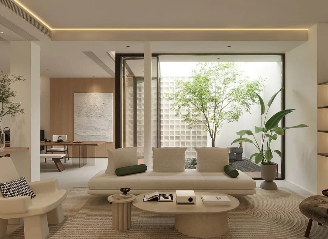 A calm, minimalist living room interior